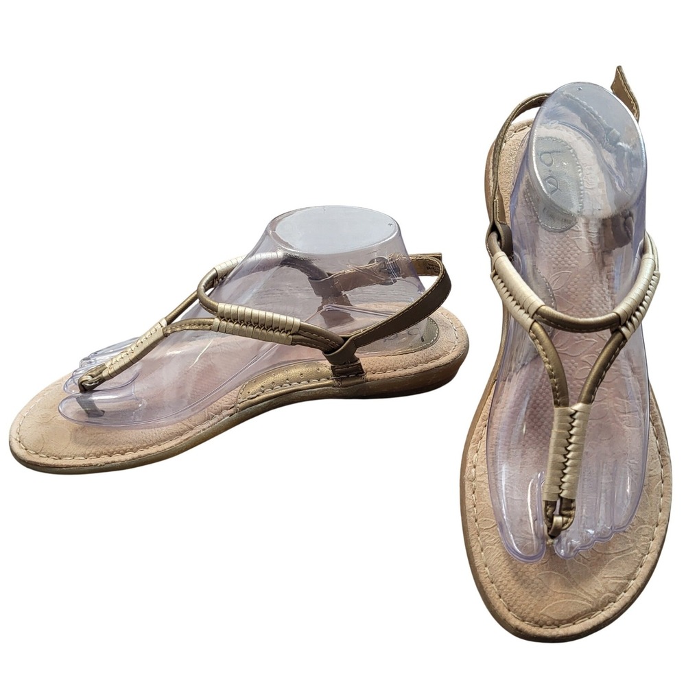 B.O.C. Born Concept Womens size 10 Gold Metallic Woven T-Strap Slingback Sandals